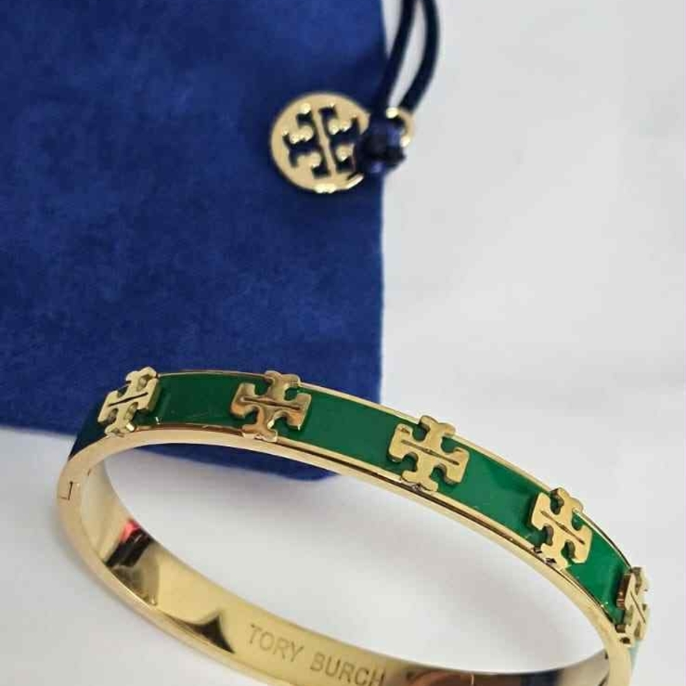 Tory Burch Gold and Green Emblem Bracelet